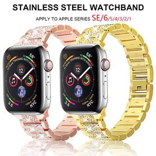 correa de acero inoxidable para apple watch 40mm 44mm 38mm 42mm señoras diamond correa para apple iwatch series 6 se 5 4 3 2 1 iwatch pulsera