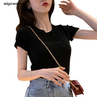 aigowarm mujer camiseta manga corta letra bordado impresión slim tops verano camiseta co (4)