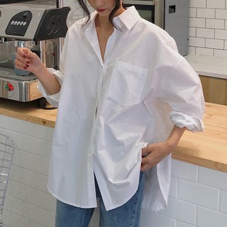 Camisa Blanca De Gran Tamaño Estilo Para Mujer Casual Manga Larga Blusa Talla Grande Tops (1)