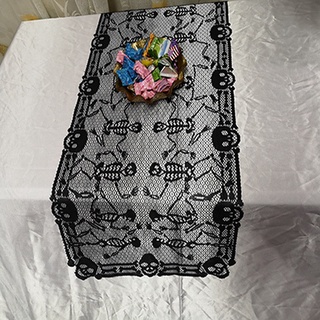 46x200cm Halloween Tablecloth Black Dancing Skull Table Runner Rectangular Table Cover Halloween Party Horror Dress (2)