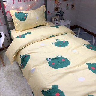 Estilo de dibujos animados lindo niños de cuatro piezas de rana sábana de cama edredón cubierta de estudiante dormitorio cama de tres piezas conjunto