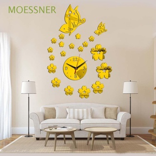 MOESSNER sala de estar dormitorio pegatinas de pared 3D mariposa flor reloj de pared extraíble silencioso no Ticking espejo acrílico superficie moderna decoración de pared/Multicolor