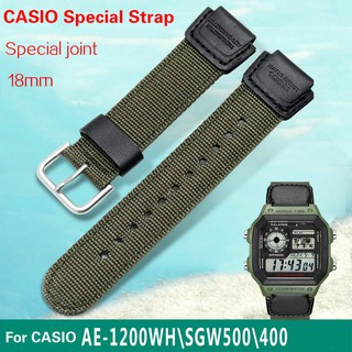 18 mm lona + correa de reloj de cuero adecuado para CASIO AE-1200WH SGW-300H/400 AQ-S810Q pulsera de lona de Nylon con herramientas