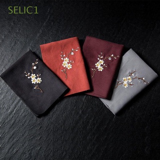 SELIC1 Flower Pattern Tea Napkins Fast Drying Cleaning Cloth Tea Towel Absorbent Teapot Desktop Velvet Embroidered Bowl Tea Ceremony Accessories