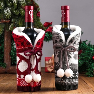 Instore creativo botella de vino cubierta de punto adorno de navidad decoración de navidad lindo bola de felpa cena de año nuevo Santa Claus decoración de mesa hogar/Multicolor (6)