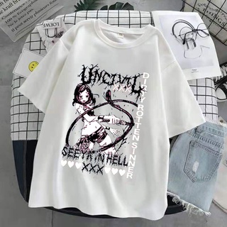 Verano Goth Mujer T-shirt Estética Suelta Camiseta Oscuro Grunge Streetwear Señoras Gótico Harajuku Ropa (1)