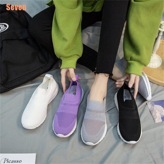 seven (¥)~mujer zapatillas de deporte slip-on sólido malla de aire poco profundo más el tamaño femenino vulcanizado zapatos de moda cómodo ocio señoras calzado
