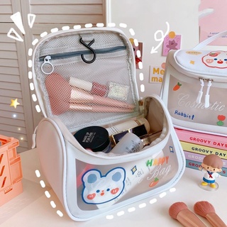 TEEETT Women Cosmetic Bag Large Capacity Travel Organizer Makeup Bags Toiletry Bag Portable Cute Transparent Reusable PU Wash Bags (4)