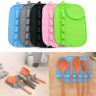 Syd - soporte de silicona para utensilios de cocina, Multi ranuras, con almohadilla de goteo, resistente al calor, cuchara, pala, soporte para espátula (4)