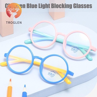 TROGLEN Boys Girls Kids Glasses Children Eyeglasses Blue Light Blocking Glasses Round Frame Vision Care Ultralight Eyewear Computer Goggles