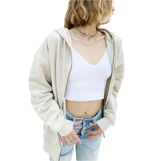 ✭Ld♡Abrigo estilo suelto para mujer con bolsillos, cremallera de Color sólido, chaqueta con capucha frontal abierta, S/ M/ L