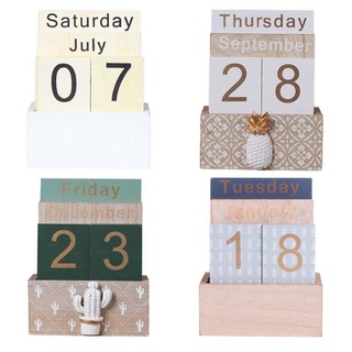 ra vintage calendario perpetuo de madera eterna planificador de bloques fotografía props mes semana fecha pantalla hogar oficina decoración de escritorio