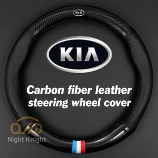 Funda de cuero de fibra de carbono para volante KIA K5 k3 K2 Sportage Picanto Rio Soren