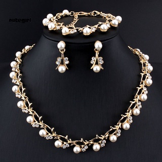 elegante collar de perlas de imitación con diamantes de imitación, pulsera, regalo de joyería de novia
