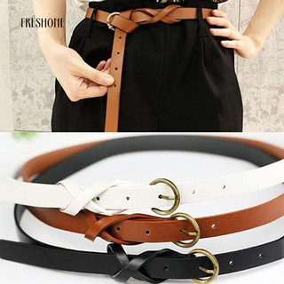freshone cinturón delgado vintage simple con hebilla de metal/cinturón de piel sintética para mujer