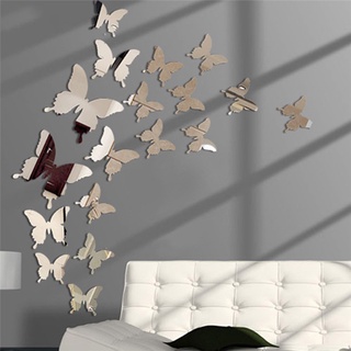12 unids/lote 3D mariposa espejo pegatina de pared pegatina de pared arte extraíble boda decoración de los niños decoración de la habitación pegatina de cristal