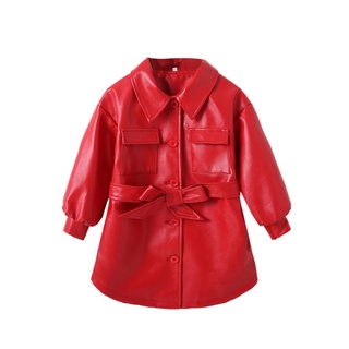 Jop7-Girls chaqueta de Color sólido, adultos amarre botón abajo manga larga solapa prendas de abrigo con bolsillos