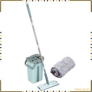Floor Mop and Bucket Set with Microfiber Mop Pads for Home Floor, Bucket with Wringer Set, Separates Dirty and Clean Water, Stainless Steel Handle