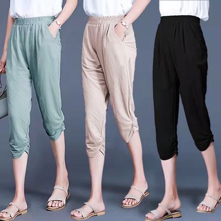 Las mujeres recortadas pantalones sueltos transpirable Casual Capri pantalones de las mujeres pantalones cortos (1)