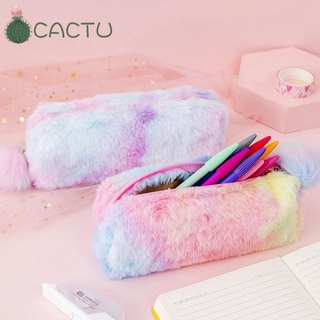 CACTU Kawaii Octagonal bolígrafo bolsa de suministros escolares papelería bolsa de almacenamiento estuche de lápiz degradado Color niña estudiante felpa con bola regalos bolsa de cosméticos (1)
