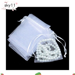 sky 50 bolsas de regalo de caramelo de boda con cordón de bolsillo de organza de gasa bolsita de joyería embalaje de navidad favor fiesta suministro de bolsas blancas (1)