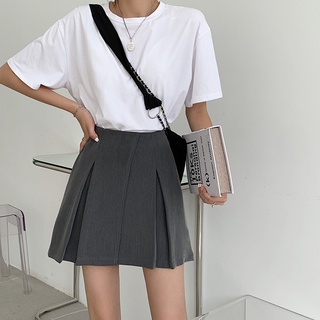 ♕◆❀Falda plisada gris verano 2021 nueva moda pequeña falda de una línea femenina era delgada falda corta de cintura alta