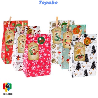 Top 24sets bolsas de papel Kraft de navidad bolsas de galletas bolsa de feliz navidad bolsas pegatinas números Santa Claus caramelos muñeco de nieve bolsas de embalaje de alimentos