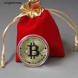 [xinghernew] 3 pzs bitcoin colección de arte bitcoin físico plateado en oro bitcoin btc con bolsa caliente (1)