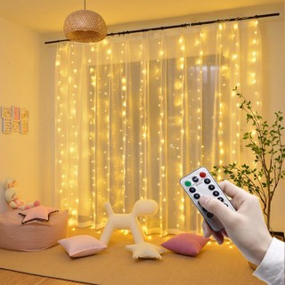 3X3M 8 modos cortina LED cadena de luces/USB hadas guirnalda Control remoto luces para año nuevo navidad al aire libre boda decoración del hogar