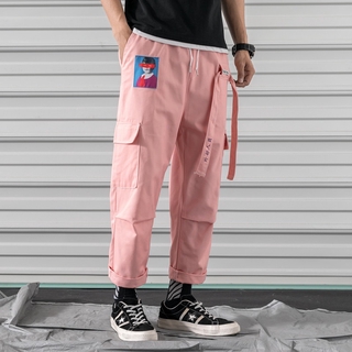 Cargo Harem Rosa Pantalones Para Hombre Casual Corredores Baggy Cinta Táctica Harajuku Streetwear Hip Hop De Los Hombres (1)