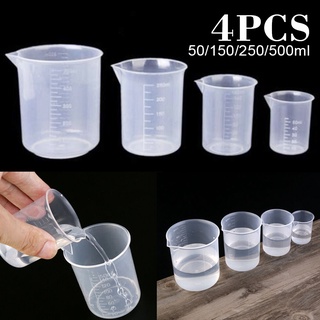 4pcs 50-500ml laboratorio cocina Durable graduado plástico líquido taza medidora MkHomemall