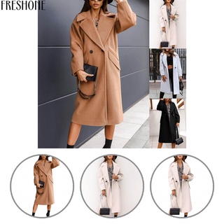 Freshone - abrigo de invierno para mujer, Color sólido, manga larga, doble botonadura para oficina
