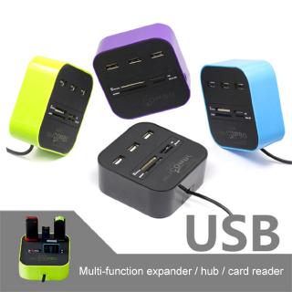 Concentrador de 3 puertos USB de alta velocidad + lector de tarjetas USB multifuncional adaptador de concentrador divisor portátil