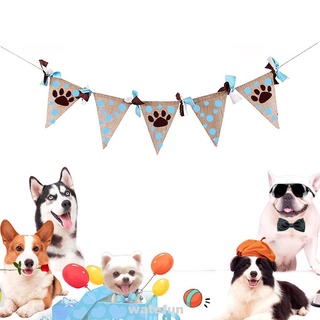 colgante largo para mascotas, perro, fiesta de cumpleaños, tela de lino festiva, banderines
