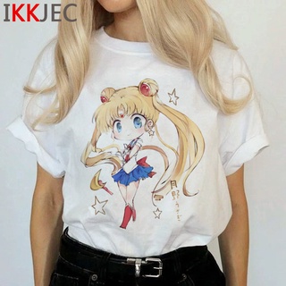 Sailor Moon Verano top Mujer Pareja Ropa harajuku kawaii streetwear Camisetas Blanca Camiseta