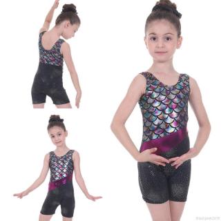 Leotardo de 3-12 años para gimnasia Ballet adolescentes sin mangas de caballa escala de purpurina leotardos niños ropa de baile