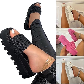 moda plataforma de preparación de moda zapatillas de las mujeres trenzado correa de cuero de la pu zapatillas de verano al aire libre para niña