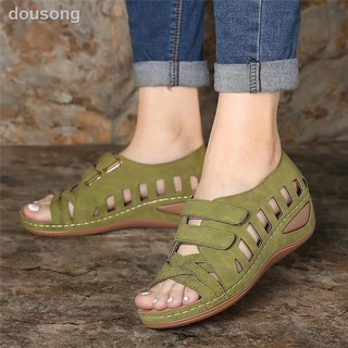 Kasut más el tamaño 35-43 mujer sandalia zapatos antideslizante Casual ligero hueco cuña Velcro pescado boca sandalias (2)