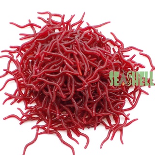 Sea* 2021 nuevo 200pcs realista gusano rojo suave señuelo 35 mm gusano de tierra pesca silicona cebo Artificial olor pescado camarones