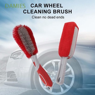 DAMIES Durable Tire Rim Brush Microfiber Car Wash Brush Car Detailing Brush Car Accessories Sponge Resistant bristle Non-slip Handle Wheel Cleaning Tool (1)