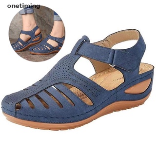 Otbr mujeres sandalias ortopédicas cómodo cerrado dedo del pie mulas verano zapatillas zapatos planos nuevo Vary