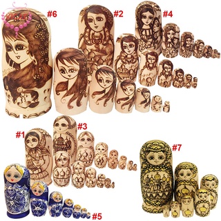 Kicae - juego de muñecas rusas para anidar, 7 unidades, hecho a mano, diseño de matrioska, juguete de navidad