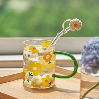450ml Ins impreso vidrio con mango de gran capacidad oficina beber taza de agua taza hecha a mano leche té taza