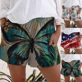 *dmgo*=pantalones cortos de verano para mujer talla grande bolsillos flores impresos sueltos pantalones cortos casuales