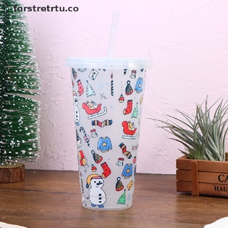 [forstretrtu] tazas de paja de plástico reutilizables de 710 ml con tapa, color cambiante, taza de navidad [co]