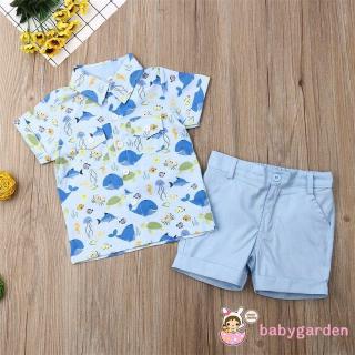 Camiseta de manga corta con estampado de ballenas para bebé, pantalones cortos, 2 piezas, conjunto de trajes