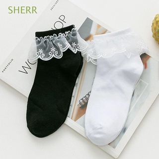 SHERR Comfortable Ankle Socks Sweet Frilly Princess Socks Women Lolita Lace Cotton Soft Retro Short Socks/Multicolor
