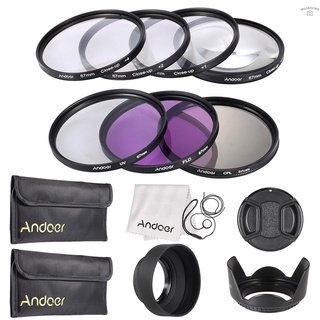 Andoer 67 mm UV + CPL + FLD + primer plano (+1+2+4+10) Kit de filtro de lente con bolsa de transporte, tapa de lente, soporte para tapa de lente, tulipán y capucha de goma, paño de limpieza de lente