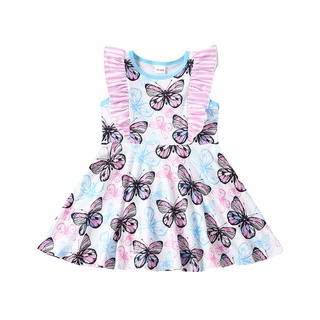followus1*_- Toddler Kids Baby Girls Ruffled Sleeve Butterfly Striped Princess Dress Clothes