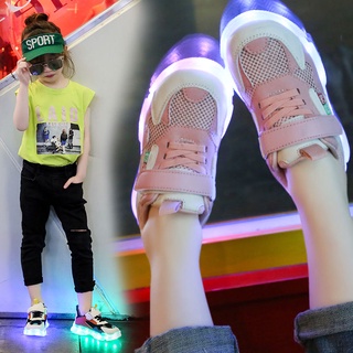 2020Primavera y verano malla superficie chunky zapatillas de luz para niños zapatos fluorescentes para niños luminosos zapatos para niñas con luces recargables zapatos de luz